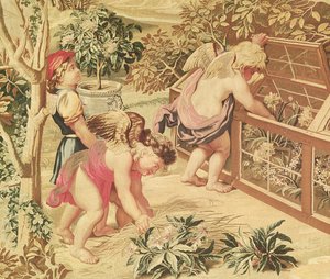 Children Gardening (etter en tegneserie av Le Brun), vevd på Atelier des Gobelins (ullteppe)